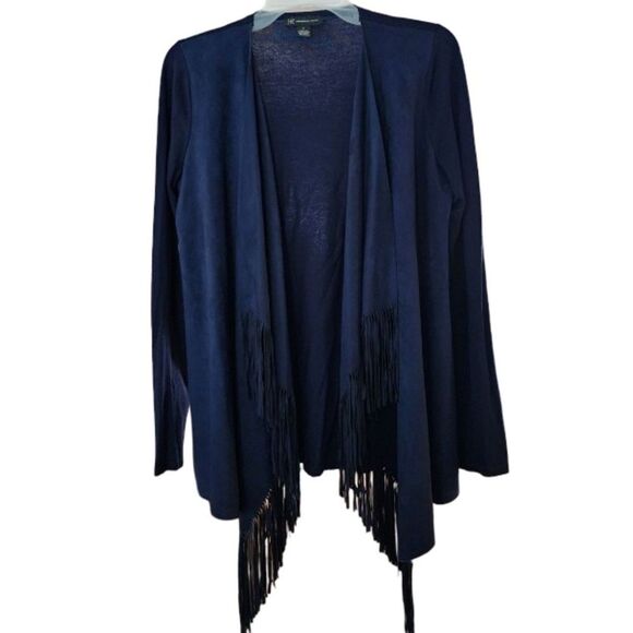 INC‎ International Concepts Navy Blue Fringed Open Cardigan Women's Medium - Picture 1 of 6